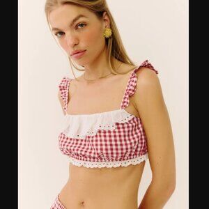 Reformation Romee Cropped Top Red Gingham Sz. M NWT